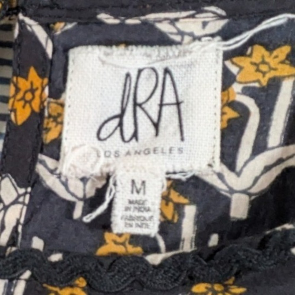 dRA Los Angeles $154 Medium Black Yellow Tiered Ruffle Floral Cotton Mini Dress - Picture 2 of 10